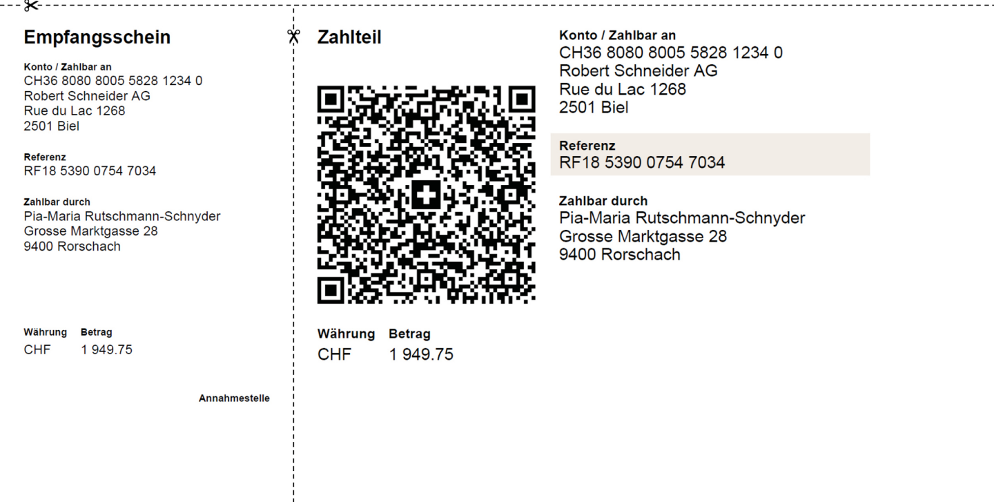 Muster QR-Rechnung mit Creditor Reference