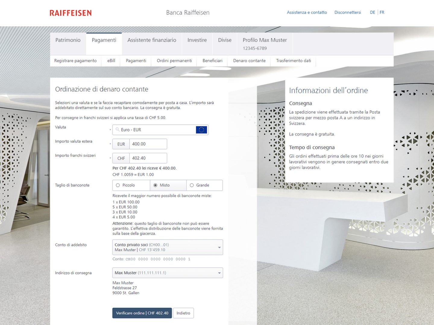 Servizio di consegna contanti a domicilio